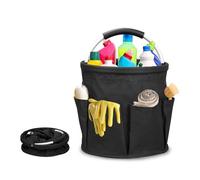 mumisuto Cesta para la conservación de los productos de limpieza, cesta porta herramientas con 6 bolsillos exteriores, bolsa productos limpieza plegable de tela Oxford, impermeable, para casa (Negro)