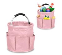 mumisuto Cesta para la conservación de los productos de limpieza, cesta porta herramientas con 6 bolsillos exteriores, cesta portaobjetos de limpieza plegable de tela Oxford, impermeable (Rosa)