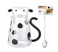 mumisuto Creativo jarra de cristal de diseño de vaca, 550 ml, jarra de leche multifunción caliente fría para té, café, zumo y leche