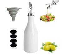 mumisuto Dispensador de Vinagre y Aceite, 300ml Aceitera y Vinagrera Dispensador de Aceite Botella Aceite con 4 pegatinas de etiquetas 1 embudo para cocina y barbacoa ensalada (Blanco)