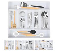 mumisuto Organizador Cubiertos Para Cajon Cocina, Cubertero Extensible, 3 a 7 Compartimentos, Material PET, Impermeabilización, Grande Organizador Cajones, para Cucharas Tenedores Cuchillos