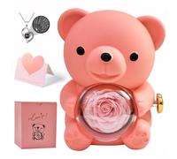mumisuto Oso Rosa Preservada con Collar de Corazón,Oso con Rosa Eterna con Joyero Oculto,Oso con Rosa Caja de Regalo,Regalos para Ella, Mujer,Día de San Valentín,Día de la Madre,Navidad (Rosa)