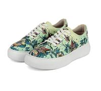 Mumka Shoes - Zapatillas para Mujer - Flores en Verde - Talla 36 - Elaboradas en Piel Sintética e Interior de Algodón - Sneakers para Mujer con Suela de Termoplástico - Cierre de Cordones