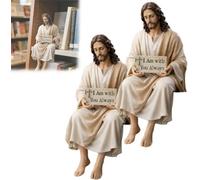 MUMQAQ Figura de resina de Jesús para escritorio, tablero de coche, decoración de mesa de oficina en casa, estatua de Jesucristo, con texto en inglés "I Am with You Always Sign Jesus", estatua