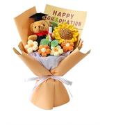 MUMQAQ Ramo de flores de graduación de ganchillo con oso hecho a mano, arreglo de girasol, listo para regalar, para estudiantes universitarios, profesores, recuerdo de felicitación