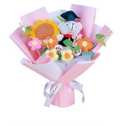 MUMQAQ Ramo de flores de graduación de ganchillo con oso hecho a mano, arreglo de girasol, listo para regalar, para estudiantes universitarios, profesores, recuerdo de felicitación