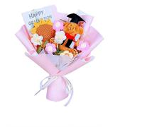 MUMQAQ Ramo de flores de graduación de ganchillo con oso hecho a mano, arreglo de girasol, listo para regalar, para estudiantes universitarios, profesores, recuerdo de felicitación