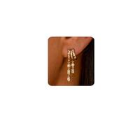 MUMREUES Pendientes de oro para mujer, chapados en oro de 14 quilates, aretes colgantes de circonita cúbica, aretes simples minimalistas delicados, cadena de declaración, borla ilusión