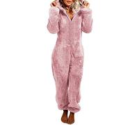 MUMUBREAL Pijama de forro polar para mujer, mameluco cálido de sherpa, ropa de dormir de una pieza con cremallera y capucha, ropa de descanso, 01-rosa, S