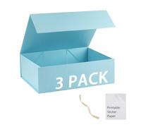 MUMUPACK Caja de regalo azul claro, 16 x 14 x 5.3 pulgadas, cajas de regalo grandes con tapas para regalos, incluye cinta y papel adhesivo imprimible, caja de propuesta de dama de honor, caja de