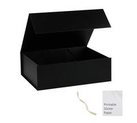 MUMUPACK Caja de regalo negra, cajas de regalo de 10 x 7.3 x 3.5 pulgadas con tapas para regalos, incluye cinta y papel adhesivo imprimible, caja de propuesta de dama de honor, caja de regalo