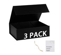 MUMUPACK Caja de regalo negra, cajas de regalo extra grandes de 19 x 16 x 6 pulgadas con tapas para regalos, incluye cinta y papel adhesivo imprimible, caja de propuesta de dama de honor, caja de