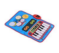 Mumusuki 2 en 1 Musical Piano Drum Mat Teclado Plegable Playmat con 13 Teclas y Kit de Batería 4 Tones Volumen Ajustable Ajustable 5 Canciones de Demostración con Mazos para Niños Amantes de la Música
