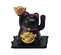 Mumusuki Juego de Brazos Que Agitan de Gato de la Suerte de 2 Pulgadas, Lindo Gato Que Agita con Energía Solar, Brazo Que Agita para Dinero de la Fortuna y Buena Suerte, Estatua Solar de (Negro)