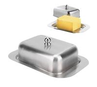 Mumusuki Mantequera con Tapa, Apto para Lavavajillas, Soporte para Mantequilla de Acero Inoxidable con Cubierta de Asa para Decoración de Mesa y Organización de Nevera