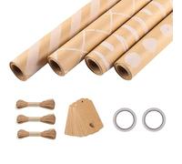 Mumuve 4 rollos de papel de regalo de 43 x 300 cm con etiquetas, cuerda, rollo de papel de regalo de Navidad para Navidad, cumpleaños,