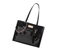 Mumuve Bolsa de hombro de poliuretano transparente con lazo para niña japonesa, gran capacidad, bolsa de hombro con pin de anime, Black, As shown in the picture (1-3cm error)