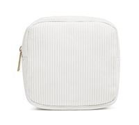 Mumuve Bolsa de maquillaje pequeña de pana para mujer, color sólido, con cremallera, para guardar cosméticos y artículos de aseo personal, White, As shown in the picture (error 1-3cm)