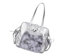 Mumuve Bolso bandolera de piel sintética para colegiala japonesa Itabag de gran capacidad, transparente, con ventana, Silver, As shown in the picture (1-3cm error)