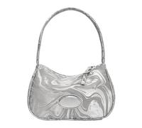 Mumuve Bolso de hombro de piel sintética para mujer, simple, color sólido, para axilas, con cremallera, Silver, As shown in the picture (1-3cm error)
