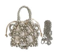 Mumuve Bolso vintage pequeño con cordones para mujer, con correa de cadena, tejido a mano, cuentas acrílicas huecas, bolso cruzado de noche, Silver, As shown in the picture (error 1-3cm)