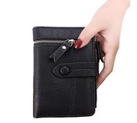 Mumuve Carteras femeninas de cuero para mujer, cartera con cerrojo a la moda, suave, pequeña, monedero, tarjeta de crédito, Black, 10.5*14*2.5cm