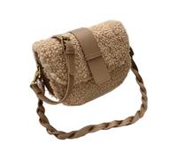 Mumuve Elegante bolso de hombro de invierno para mujer, con correa de tejido, bolsa de felpa para viajes, Khaki, Bottom width 21.5cm height 17cm thickness 9cm