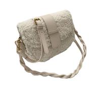 Mumuve Elegante bolso de hombro de invierno para mujer, con correa de tejido, bolsa de felpa para viajes, White, Bottom width 21.5cm height 17cm thickness 9cm