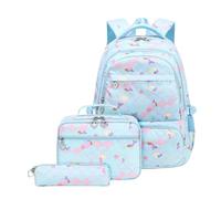 Mumuve Juego de 3 mochilas escolares con bolsa de almuerzo y estuche para lápices, bolsa de libros de gran capacidad, mochila casual, Blue, As shown in the picture (error 1-3cm)