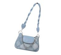 Mumuve Korean Styles - Bolso de mano cuadrado con cadena simple y asa superior para mujer, correa trenzada, bolso de hombro de piel sintética, Blue, As shown in the picture (1-3cm error)