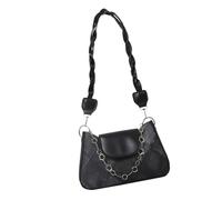 Mumuve Korean Styles - Bolso de mano cuadrado con cadena simple y asa superior para mujer, correa trenzada, bolso de hombro de piel sintética, Black, As shown in the picture (1-3cm error)