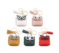 Mumuve Llavero de piel con diseño de búho, monedero, con forma de animal, para mujeres y niñas, Verde oscuro y blanco, 5.5*5.5cm