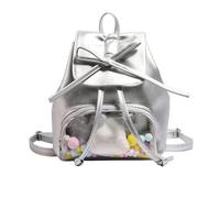 Mumuve Mochila pequeña japonesa con lazo para mujeres y niñas, mochila escolar Itabag con bolsillo expositor de poliuretano, plata, As shown in the picture (error 1-2cm)