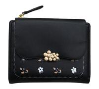 Mumuve Monedero pequeño de piel sintética para mujer, con estampado floral, con múltiples comparaciones, ranuras para tarjetas y dinero con cremallera, Black, Height 9cm Length 11.5cm Thickness 1.5cm