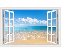 MUMUWUSG Etiqueta De La Pared Del Vinilo 3D Azul Cielo Playa Paisaje Fotomural Tv Papel Pintado Murales Pared Papel Para Pared Foto 3D Mural Pared Decorativo Papel Tapiz 3D 120X80Cm