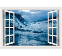 MUMUWUSG Etiqueta De La Pared Del Vinilo 3D Azul Océano Olas Paisaje Fotomural Vinilo Pared 3D Salón Dormitorio Despacho Pasillo Decoración Murales Decoración De Paredes 30X20Cm