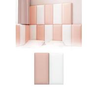 MUMUXIAO Acolchado de pared tapizado 3D de 20 x 50 cm, paquete de 2 paneles de pared anticolisión, 3 cm de grosor, autoadhesivo, cojín de pared para cabecero de dormitorio (rosa y blanco)