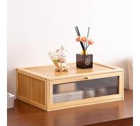 MUMUXIAO Armario apilable para balcón con puerta acrílica, armario de almacenamiento de cocina de madera rústica, armarios multiusos para sala de estar, estudio, mesita de noche (natural, 50 x 33 x 17