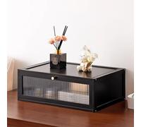 MUMUXIAO Armario apilable para balcón con puerta acrílica, armario de almacenamiento de cocina de madera rústica, armarios multiusos para sala de estar, estudio, mesita de noche (negro, 50 x 33 x 17