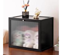 MUMUXIAO Armario apilable para balcón con puerta acrílica, armario de almacenamiento de cocina de madera rústica, armarios multiusos para sala de estar, estudio, mesita de noche (negro, 50 x 33 x 40