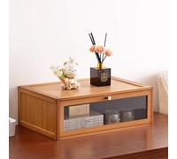 MUMUXIAO Armario de almacenamiento apilable con puertas, cofres de almacenamiento multiusos de madera maciza, impermeable, para balcón, ventana de bahía, sala de estar, cocina (té, 50 x 33 x 17 cm)