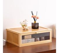 MUMUXIAO Armario de almacenamiento apilable con puertas, cofres de almacenamiento multiusos de madera maciza, impermeable, para balcón, ventana de bahía, sala de estar, cocina (natural, 50 x 33 x 17