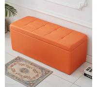 MUMUXIAO Banco otomano de almacenamiento, banco de entrada de cuero, asiento acolchado con gran espacio de almacenamiento, reposapiés resistente, taburete tapizado para el extremo de la cama (naranja