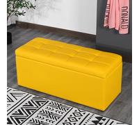 MUMUXIAO Banco otomano de almacenamiento, banco de entrada de cuero, asiento acolchado con gran espacio de almacenamiento, reposapiés resistente, taburete tapizado para el extremo de la cama (amarillo