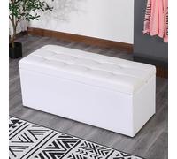 MUMUXIAO Banco otomano de almacenamiento, banco de entrada de cuero, asiento acolchado con gran espacio de almacenamiento, reposapiés resistente, taburete tapizado para el extremo de la cama (blanco