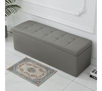 MUMUXIAO Banco otomano de almacenamiento, banco de entrada de cuero, asiento acolchado con gran espacio de almacenamiento, reposapiés resistente, taburete tapizado para el extremo de la cama (gris