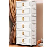 MUMUXIAO Contenedores de almacenamiento apilables de plástico con tapas, cajas de almacenamiento plegables con puertas y ruedas, organizadores de armario plegables para sala de estar y oficina (blanco