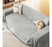 MUMUXIAO Fundas de sofá de hilo de algodón antideslizantes, gruesas y suaves, fundas de sofá a cuadros en T para perros, lavable, universal, protector de muebles para sala de estar (gris, 180 x 340 cm