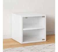 MUMUXIAO Magic - Organizador de almacenamiento apilable para el hogar, libros, ropa, juguetes, estantería modular ajustable con puerta acrílica, armario pequeño (blanco, 2 niveles)