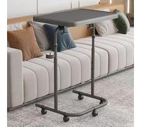 MUMUXIAO Mesa auxiliar en forma de C con ruedas, mesa auxiliar pequeña que se desliza debajo para sofá cama, mesa de estudio de altura ajustable para TV, escritorio de pie para laptop (negro)